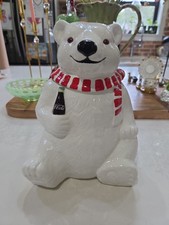 Vintage 1994 Coca Cola Polar Bear Ceramic Cookie Jar Holiday Home Decor picture