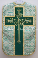 Metallic Green Roman Chasuble Fiddleback Set Vestment Fiddleback 5pcs mass set, picture