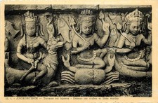 Angkor Thom Terrace of Leper King Goddesses Cambodia Postcard 1930s picture