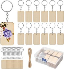 O 80Pcs Unfinished Wooden Keychain Set with 80 Key Rings and Hemp Rope for DIY C picture