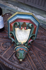 Antique rococo chalk Religious church console omega Salvator christ symbols picture