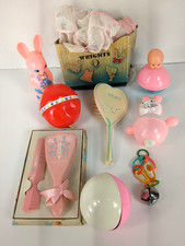 Vintage Baby Lot Toy Brush Comb Pink Lace Ruffle for Crafts Repurpose Read picture