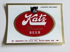 KATZ BEER LABEL, DREWRYS BREWING CO VINTAGE 1960s BLACK KITTY CAT HALLOWEEN  picture