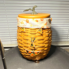 Longaberger Handwoven Halloween Storage Basket w/ Lid Handle & Fabric Liner picture