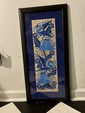 Vintage Mexican custom framed Tomas Ramirez Folk Art print  16x30” picture