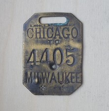 1860s Chicago And Milwaukee Railroad Railway Train Brass Luggage Baggage Tag picture