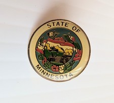 Vintage Souvenir Minnesota State Seal Flag Circular Round Enamel Lapel Hat Pin picture