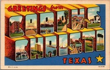 Greetings from Corpus Christi Texas Large Letter Linen Postcard 1930s picture