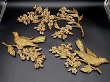 Vtg Syroco Dogwood Floral Birds 3 pc Wall Hanging Decor 1967 Dart 7033 7037 7038 picture