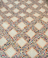Vtg Lg Postage Stamp Irish Chain Quilt 72x82 Feed Sack Hand Stitched 1930s-40s picture