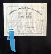 Antique 1873 Medical College of Alabama, Mobile Diploma, Joseph Kumpe, E. Gaines picture