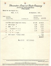 1925 Philadelphia Decorative Lamp Co. invoice w/ lamps picture
