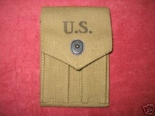ORIG .EARLY WW II (42) KHAKI 45 CAL. DOUBLE CLIP POUCH UNISSUED picture
