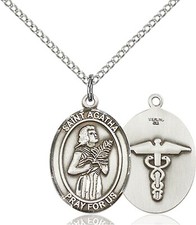 925 Sterling Silver St Saint Agatha Nurse Medal Pray Pendant Necklace W/ Chain picture