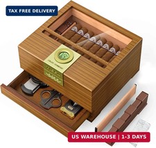 Caja de Puros Artesanal con Higrómetro y Humidificador, Estuche de Humidor de M picture