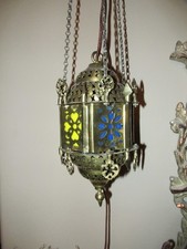 Vintage Cut Brass Color insert Middle Eastern Hanging Pendant Lamp Light Plug In picture