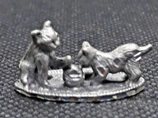 Vintage Cute Pewter Miniature Cats with Ball Of Yarn Statue Figurine picture