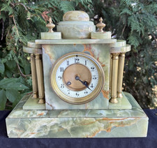 Antique C 1890s Samuel Marti French GREEN ONYX Mantle Clock - VIDEO picture
