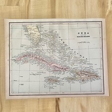 Antique Map of Cuba & Bahama Islands 1893 Wall Decor Americana Historical Art picture