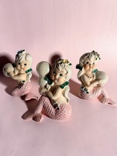 Vintage Pink Ceramic Mermaid Wall Plaques Figurines 🌴 Set of 3 🐚 So Cute picture