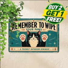 Tuxedo Cat Remember Wipe Restroom Toilet Humor Wall Poster Metal Tin Sign Plaque picture