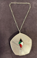 VTG 1930s Art Deco Pentagonal Dance Compact Chain Guilloche Enamel Sunburst picture