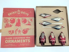 EXTREMELY RARE 1948 Shiny Brite Christmas Ornaments Plastic Santa Birds In Box picture