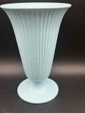 Vintage Wedgwood Etruria Barlaston Celeste Blue Fluted Queens Ware Vase 8” picture