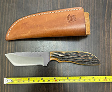 Lot of (3) used Anza Fixed Blade Knives w/ Leather Sheaths picture