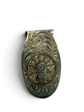 Vintage High Quality IBEW German Silver Gold Tone Engraved Money Clip picture