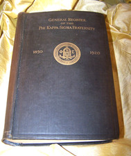 ANTIQUE General Register of the Phi Kappa Sigma Fraternity HUGE book, 1920 - OLD picture