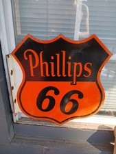 Vintage Phillips 66 Gasoline DSP Shield Sign – Original Veribrite Porcelain Sign picture