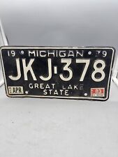 1979 Michigan License Plate JKJ-378 Black White Great Lake State  picture