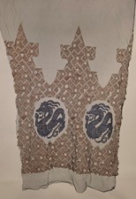 FLAPPER 1920’S METALLIC BLUE AND GOLD LAME EMBROIDERED DRESS PANEL W DRAGONS picture