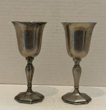 Pair of Vintage Silver-Plated Stemmed Wine Goblets with Octagonal Base 6oz picture