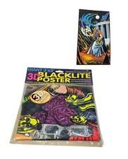 Vintage 3D Giant 3' x 5' Blacklite Poster Death Knight w 3D Glasses Black Light picture