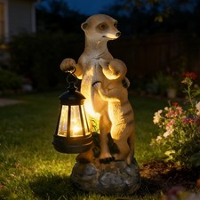 Meerkat Mother & Baby Solar Garden Statue Outdoor Decor Resin Figurine with L... picture