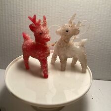 Vintage Christmas Reindeer Sugared Plastic Figure Ornaments picture