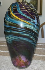 STUNNING VINTAGE HAL DAVID BERGER ART GLASS VASE - SIGNED picture