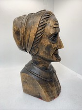 J. ALBERDI Miss Century Hand Carved Wood Bust European Lady Folk Art Sculpture picture