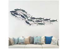 Coastal Metal Fish Wall Decor, Large Nautical Fish Wall Décor,School of 20 Fish picture