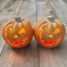 2 Vtg 1996 Trendmasters Halloween Pumpkin Foam Mold 5” Jack O Lantern Lights Up picture
