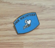 Blue & Gold Tone Vintage IWK Volunteer 5 Years Collectible Souvenir Lapel Pin  picture