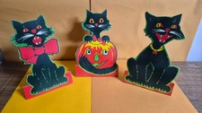vintage STYLE Halloween New Decorations 3 Black Cats cardboard Large 9.5