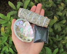Sage Smudge Kit: Blue Sage, Mini Abalone Shell, Black Salt & Smudging Directions picture