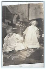 c1910's Baby Playing With Blocks Antique Doll RPPC Photo Unposted Postcard picture