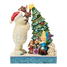 Jim Shore Rudolph Traditions BUMBLE HOLDING RUDOLPH BY TREE LIT FIGURINE 6019109 picture