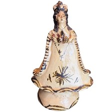 Mexican Folk Art Pottery Religious Virgin Mary Saint Cream Brown Statue picture