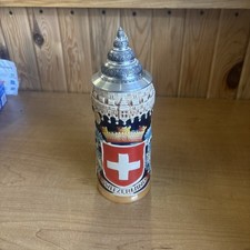 Limited Edition German Beer Stein, Pewter Lid, Switzerland front, With Tags picture