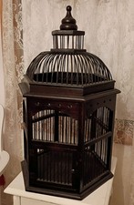 Vintage Dark Wood Wire Bird Cage Octagon Dome Cathedral 24” Tall Architectural picture